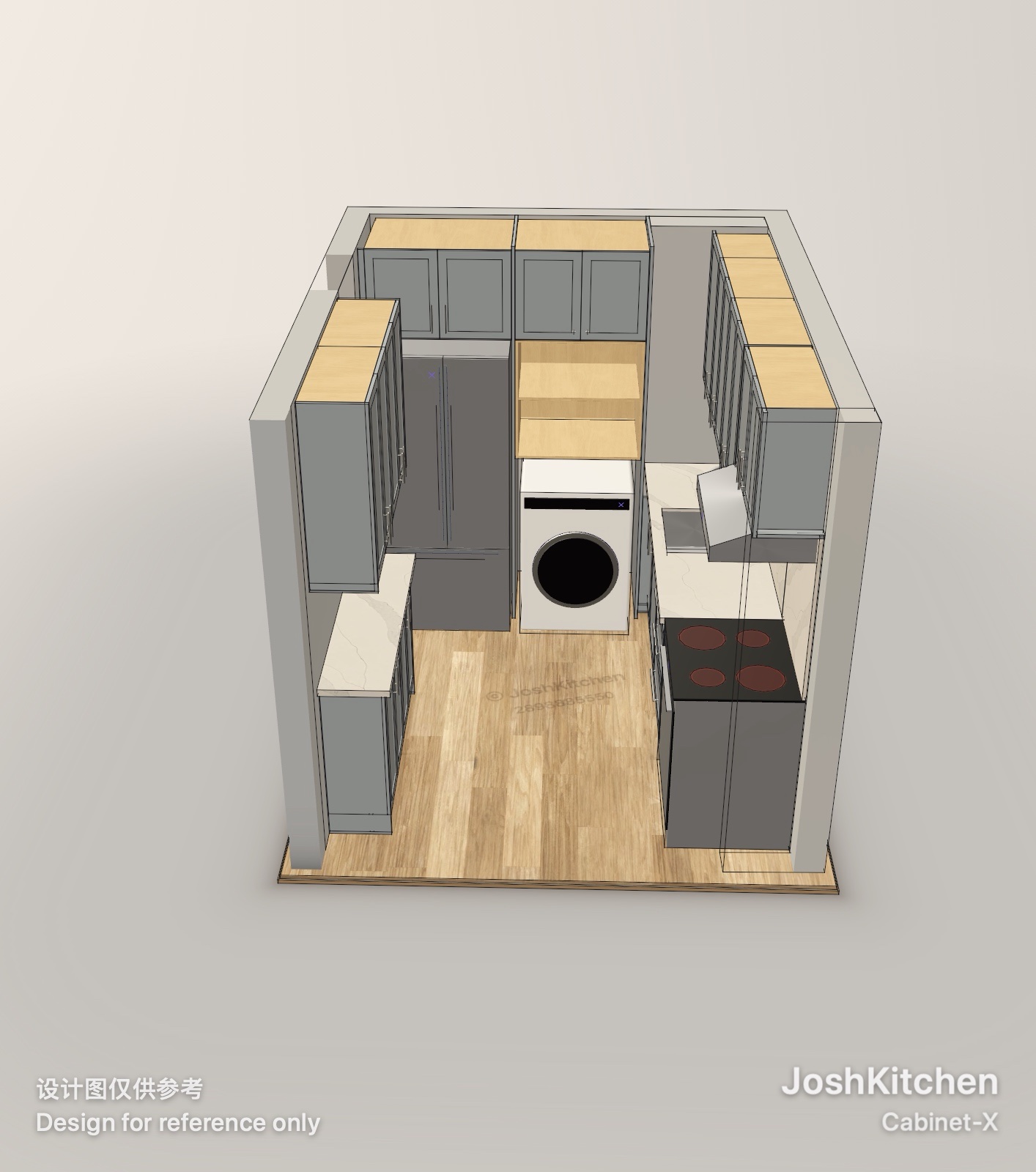 U-Shape Kitchen with Grey Shaker Cabinets, 9'9" × 7'9" × 9'7" Walls