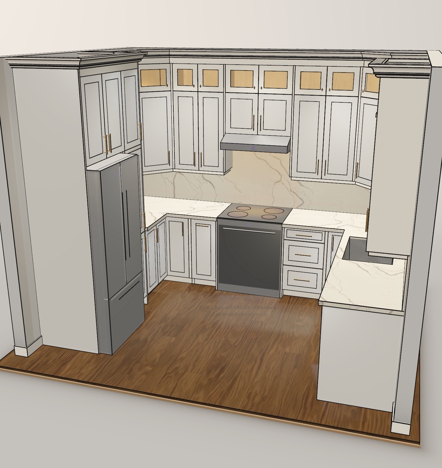 U-Shape Kitchen with White Shaker Cabinets — view 10