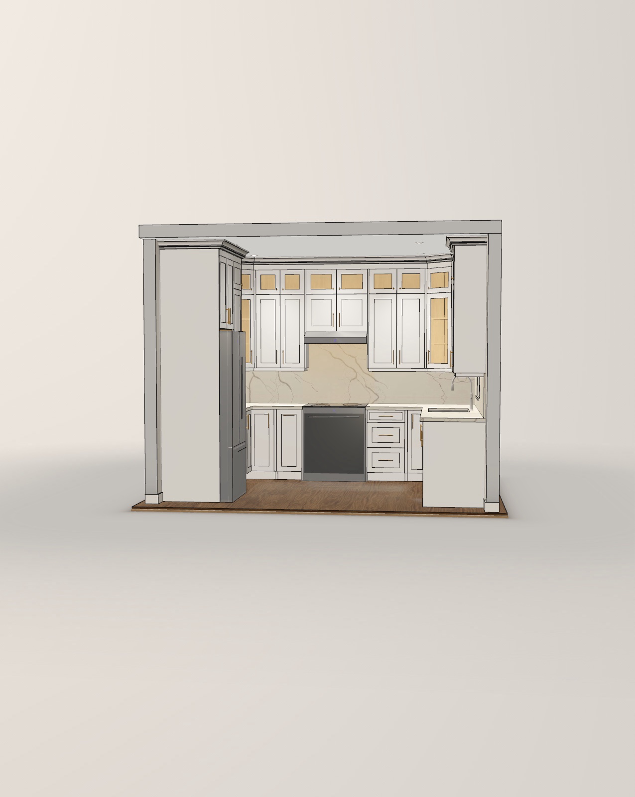 U-Shape Kitchen with White Shaker Cabinets — view 4