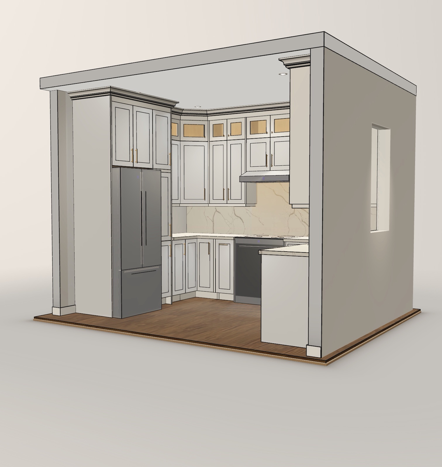 U-Shape Kitchen with White Shaker Cabinets — view 8